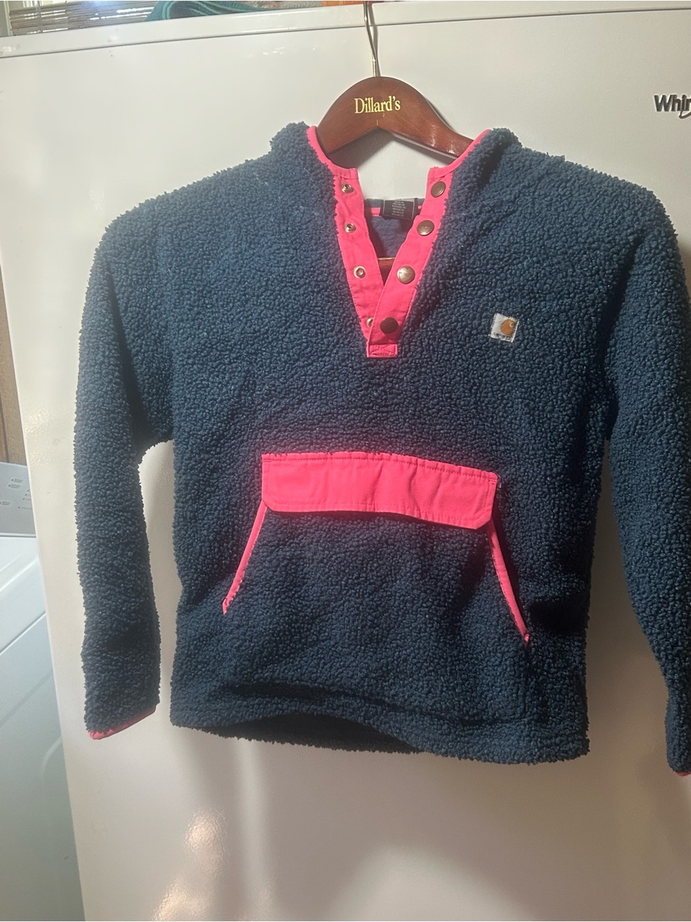 Carhartt Navy Sherpa Pullover with Hot Pink Accents